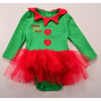 聖誕天鵝絨女寶寶長袖夾衣紗裙 - Santa's Little Helper